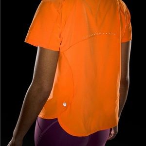 Lululemon Lightweight Stretch Run Short Sleeve Shirt Orange Soda Style W3FFZS 6
